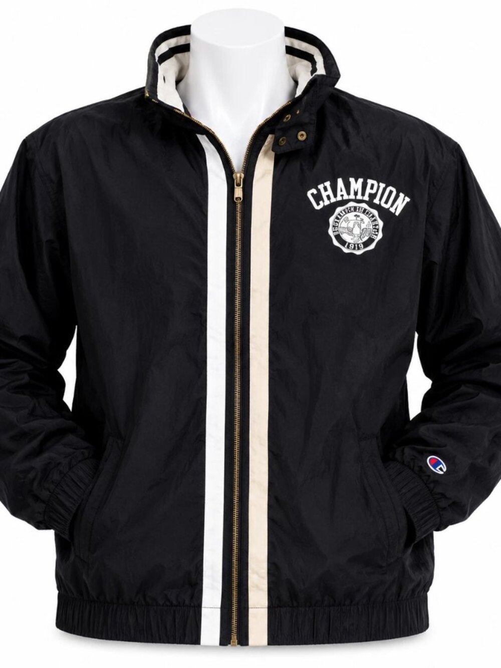 Champion Campus Game Day Women's Black Full Zip Racing Stripe Jacket -- XL EUC